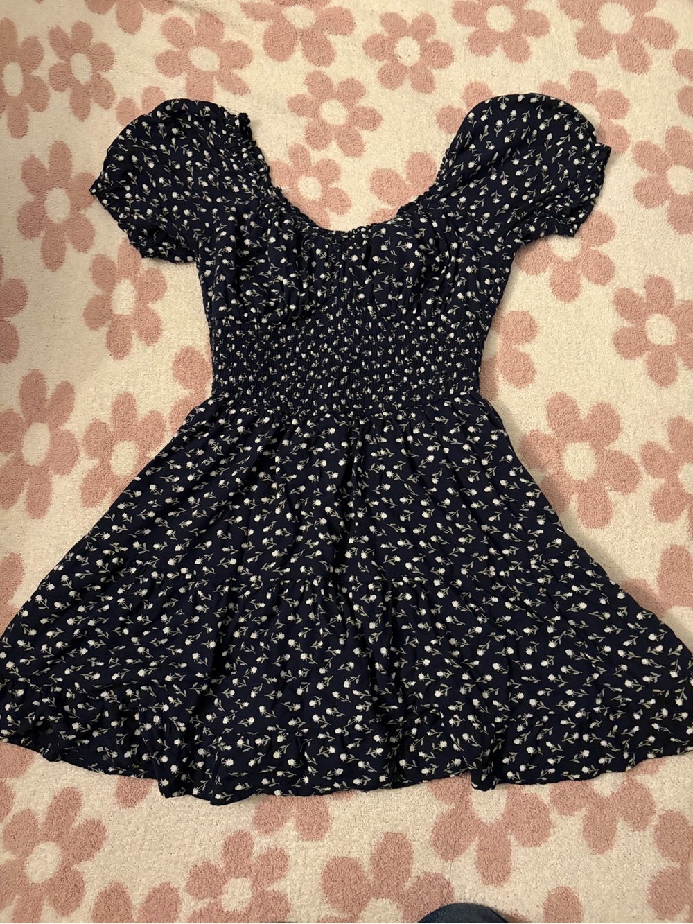 Hollister Navy Floral Puff-Sleeve Dress